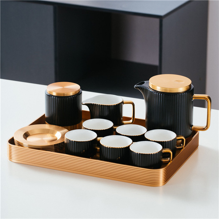 New modern style household ceramic tea kettle 90cc coffee cup and saucer pink tea set luxury coffee tea sets with tray