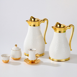 Premium white gold turkish arabian porcelain water coffee tea kettle and cups ceramic tea set luxury tea sets with gift box