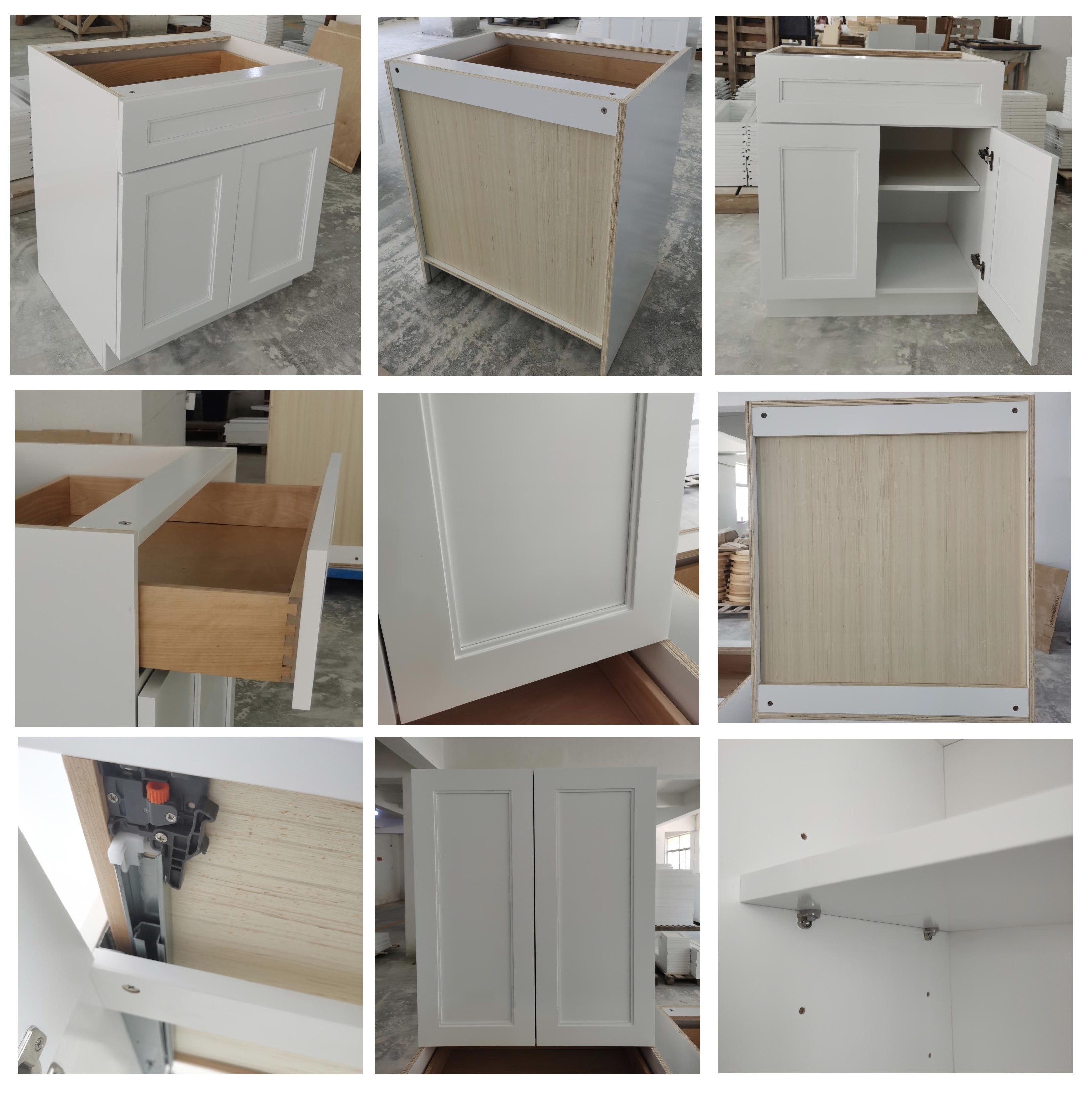 White Gray  Shaker Modern Modular Wood Kitchen Cabinets Navy Blue cabinets American standard factory directly