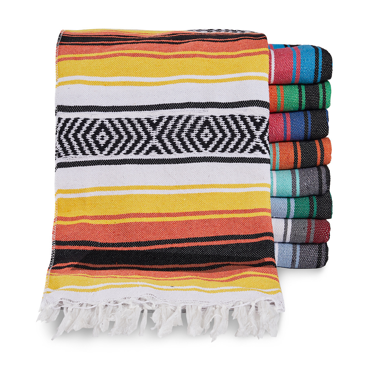 Mexican Style Beach Blanket Handmade Woven Towel Tassels Throw Rug for Sofa Bed Home Picnic Mat Striped Tablecloth