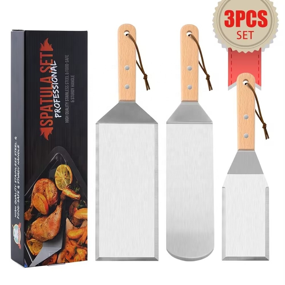 Metal Spatula set , griddle Scraper for Cast Iron Griddle, Commercial Grade Hamburger Turner  Flat Top Grill Utensils