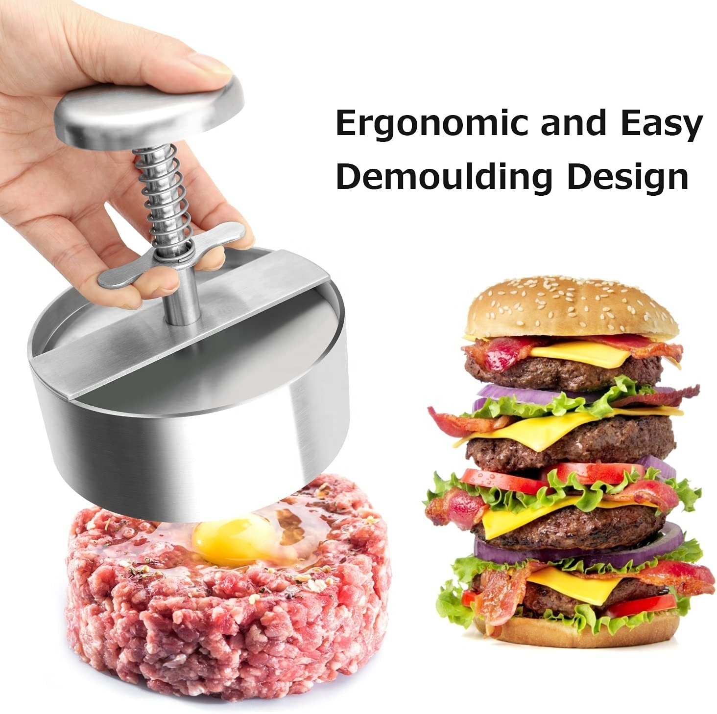 Stainless Steel Burger Press,Adjustable Hamburger Patty Maker for Beef, Vegetables, Burgers