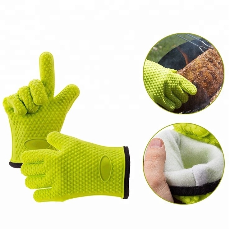 Heat Resistant Silicone BBQ Gloves Grill Cooking Gloves with Cotton Lining