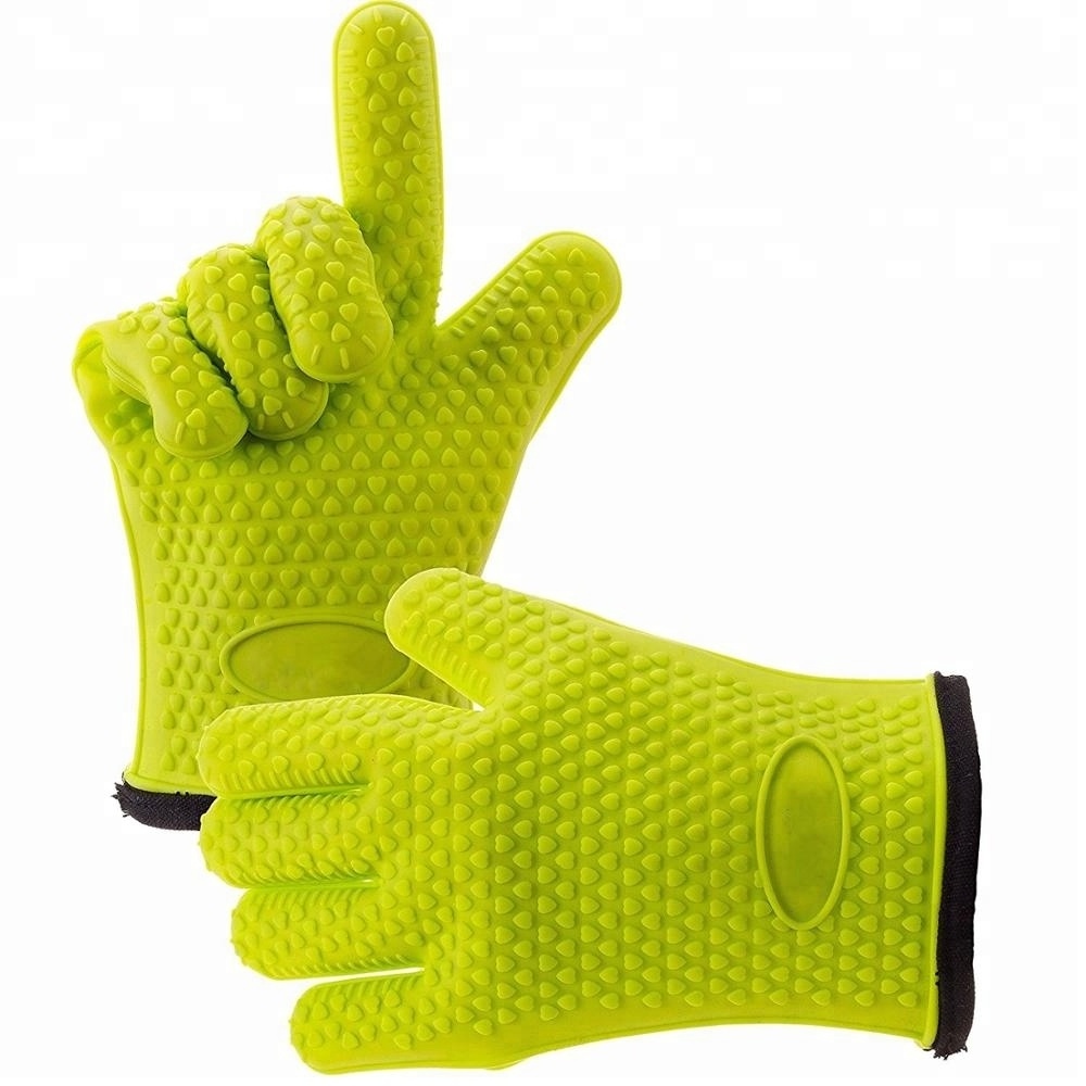 Heat Resistant Silicone BBQ Gloves Grill Cooking Gloves with Cotton Lining