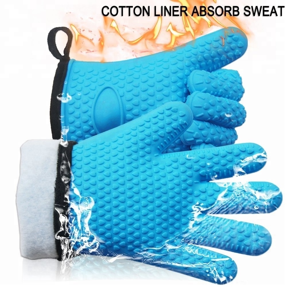 Heat Resistant Silicone BBQ Gloves Grill Cooking Gloves with Cotton Lining