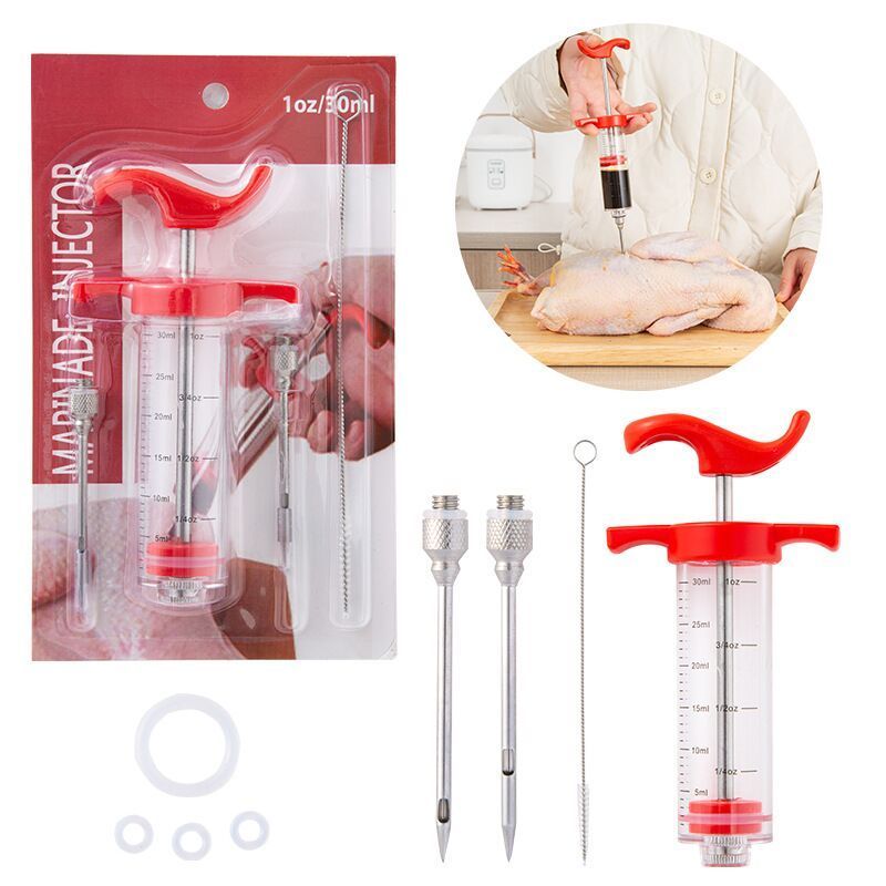 Meat Injector, Plastic Marinade Turkey Injector Syringe with Screw-on Meat Needle for Smoker BBQ Grill