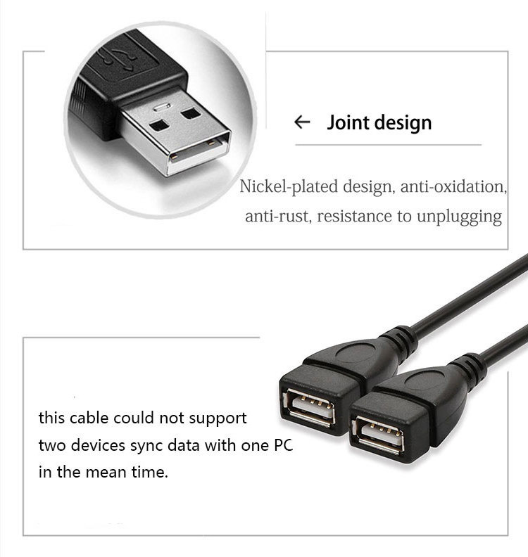 USB2.0 One driver two female to one male charging data transmission expansion hard disk cable