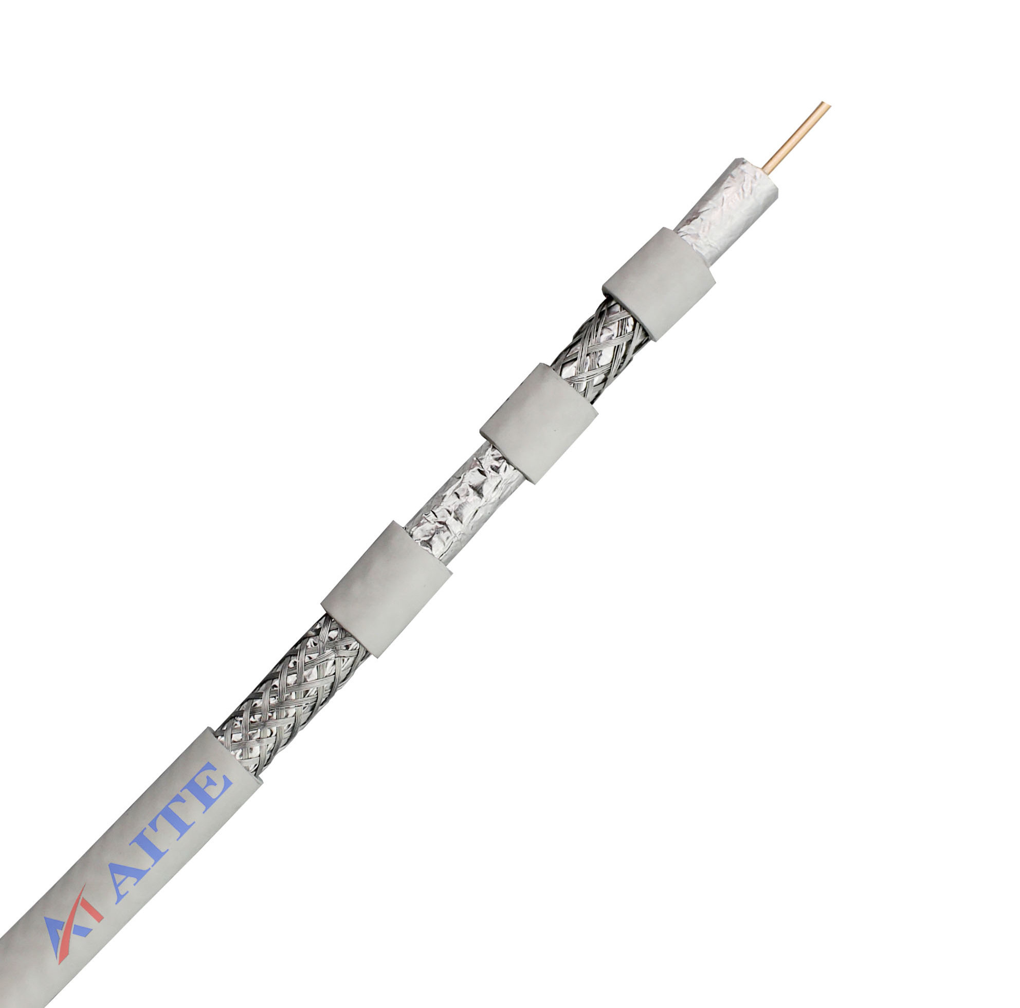 Coaxial cable RG6 Quad shield 1.02mm CCS  FPE Bonded 2X(Al foil  40-60% Al  Braid)  PVC Jacket  White/Black CPR Eca