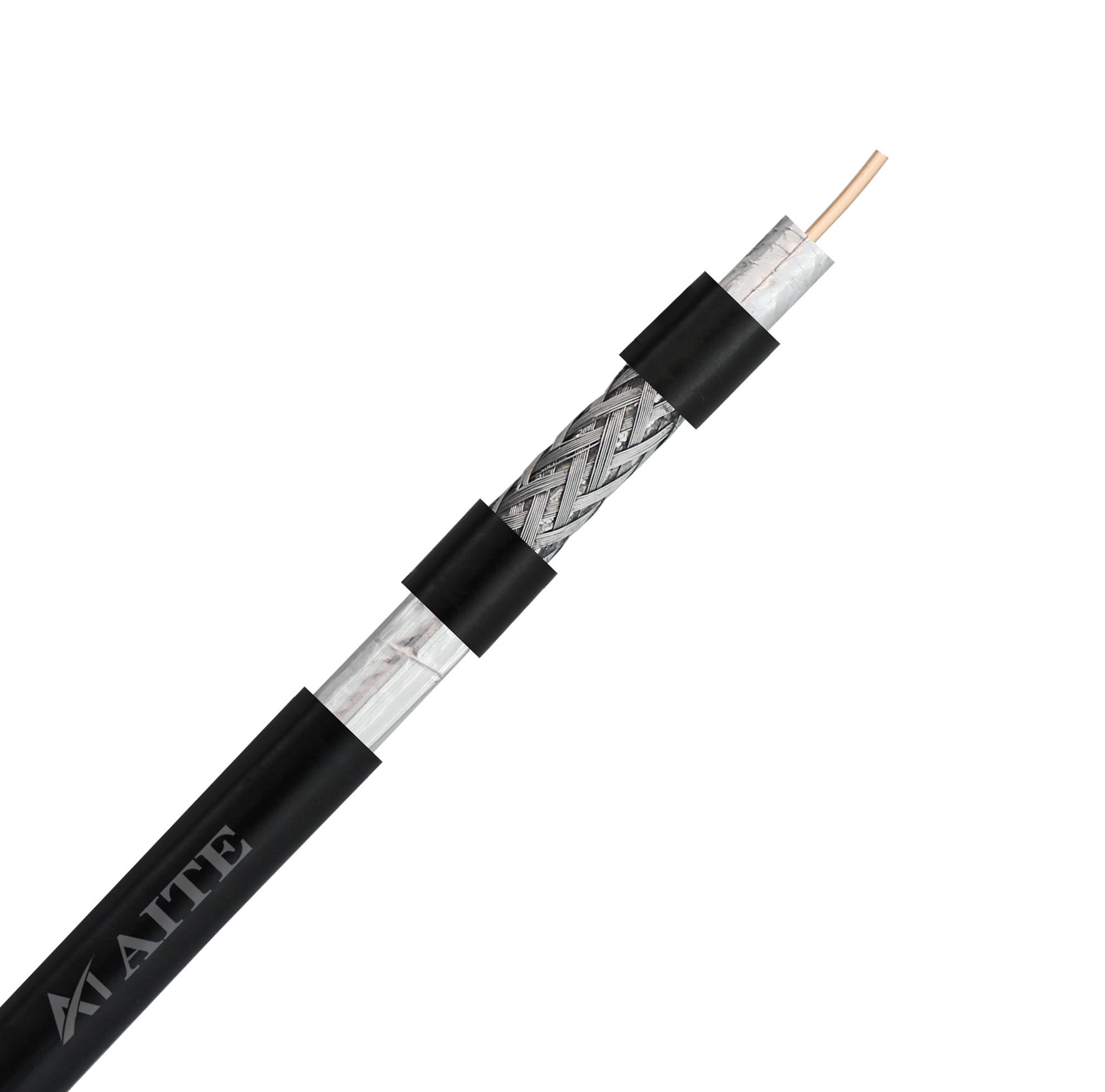 Coaxial cable RG6 Quad shield 1.02mm CCS  FPE Bonded 2X(Al foil  40-60% Al  Braid)  PVC Jacket  White/Black CPR Eca