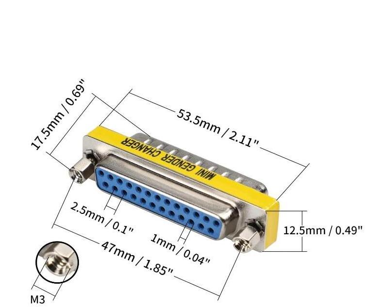 DB25 Male to Female Mini Gender Changer Coupler Adapter Connector for Serial Applications Blue