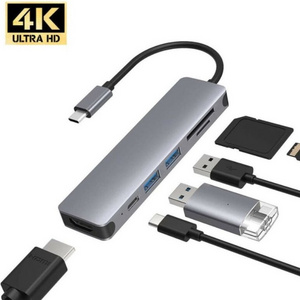 6 in 1 USB C to USB Adapter with 3 Ports USB 3.0, SD/TF Card Reader 1080 Adapter Multiport Dongle adapter