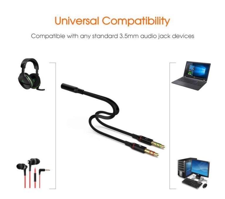 CABLETOLINK 25cm black color Headset 3.5mm Female to 2 Dual Male Microphone Audio Stereo Jack Earphones Port to Gaming Speaker P