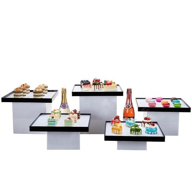 CABOAL Acrylic Risers for Food Display White Acrylic Buffet Display Stand Customized Box