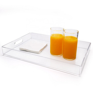 CABOAL Clear Lucite Transparent 12x16 Inch Food Breakfast Plastic Food Serving Tray with Insert Black Napkin Acrylic Tray