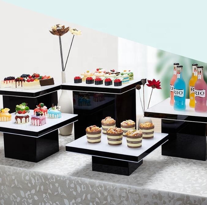 CABOAL Acrylic Risers for Food Display White Acrylic Buffet Display Stand Customized Box