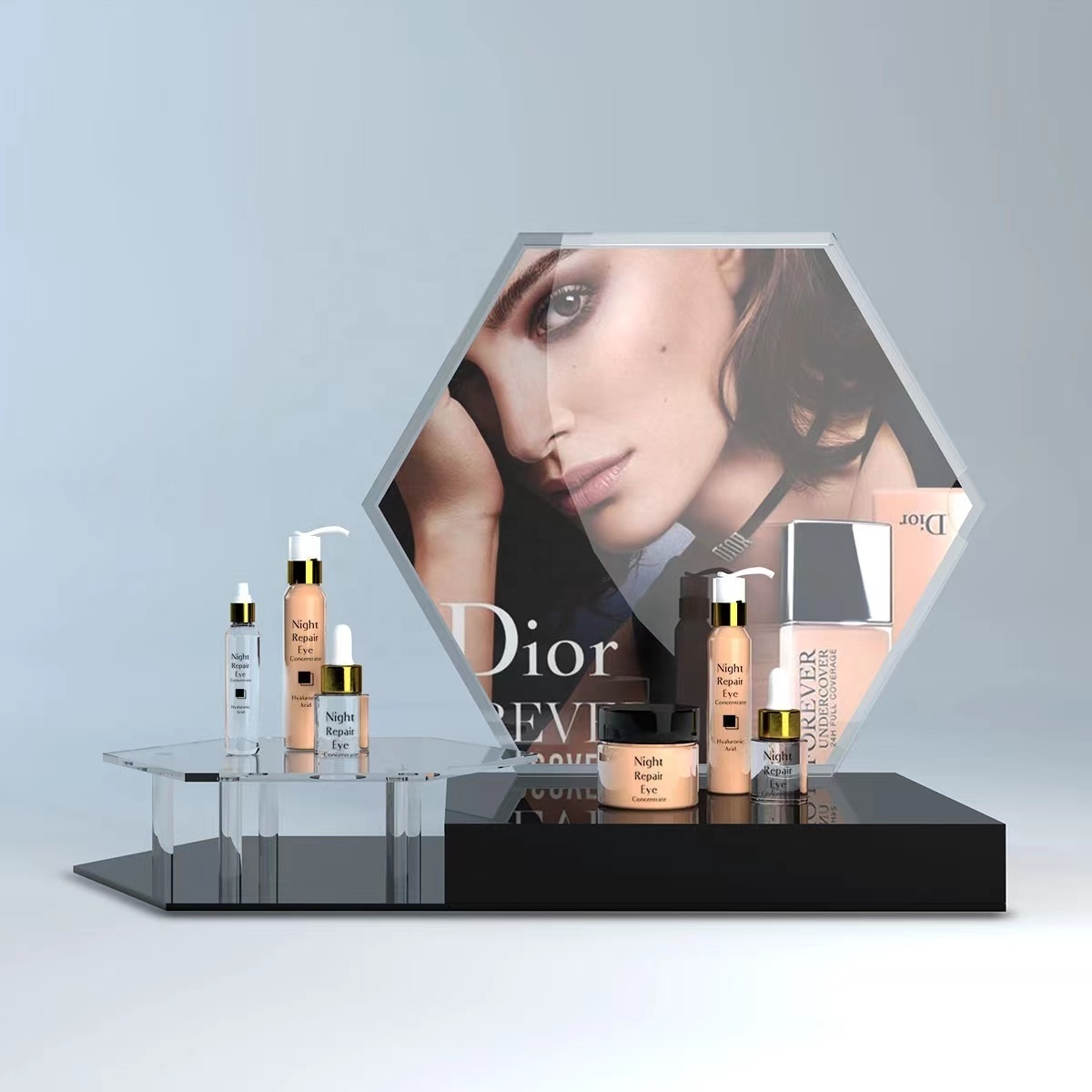 Customized Acrylic display stand Riser With Base For Mascara Lotion brow pencil  PMMA Makeup Stand Cosmetic display Rack