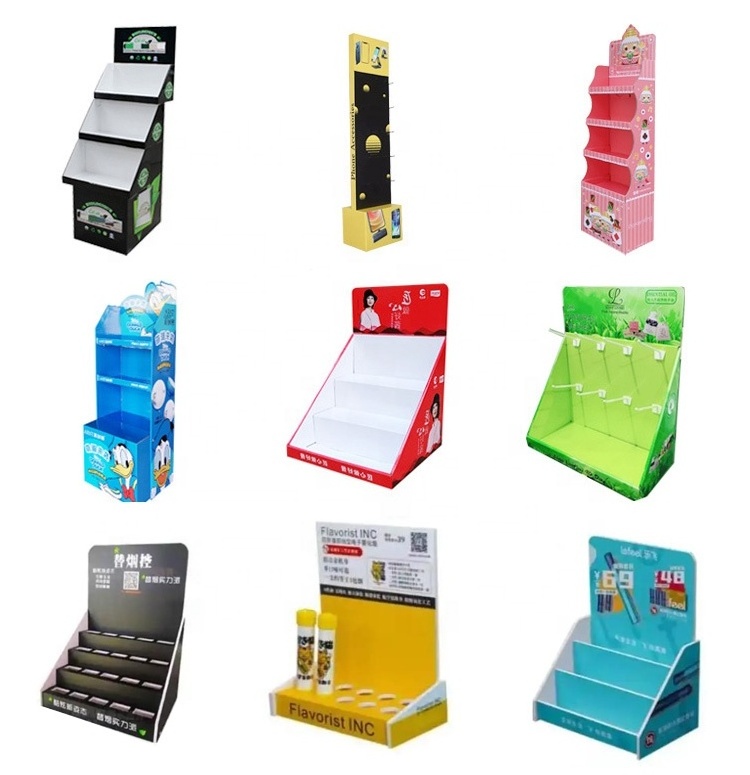 Caboal Store Hanging Display Racks Pvc Pop Up Floor Paper Retail Cardboard Display Stand Riser With Peg Hook