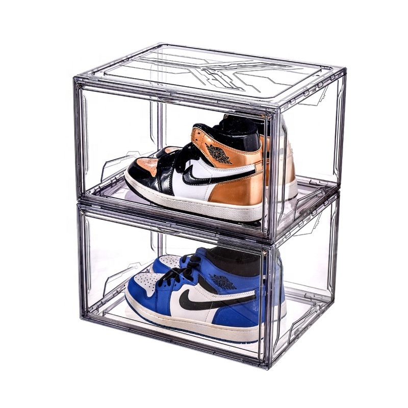 Classic Storage Box Transparent Plastic Sneaker Stackable Shoe Storage Display Bins Drop Front Acrylic Clear Shoe Box