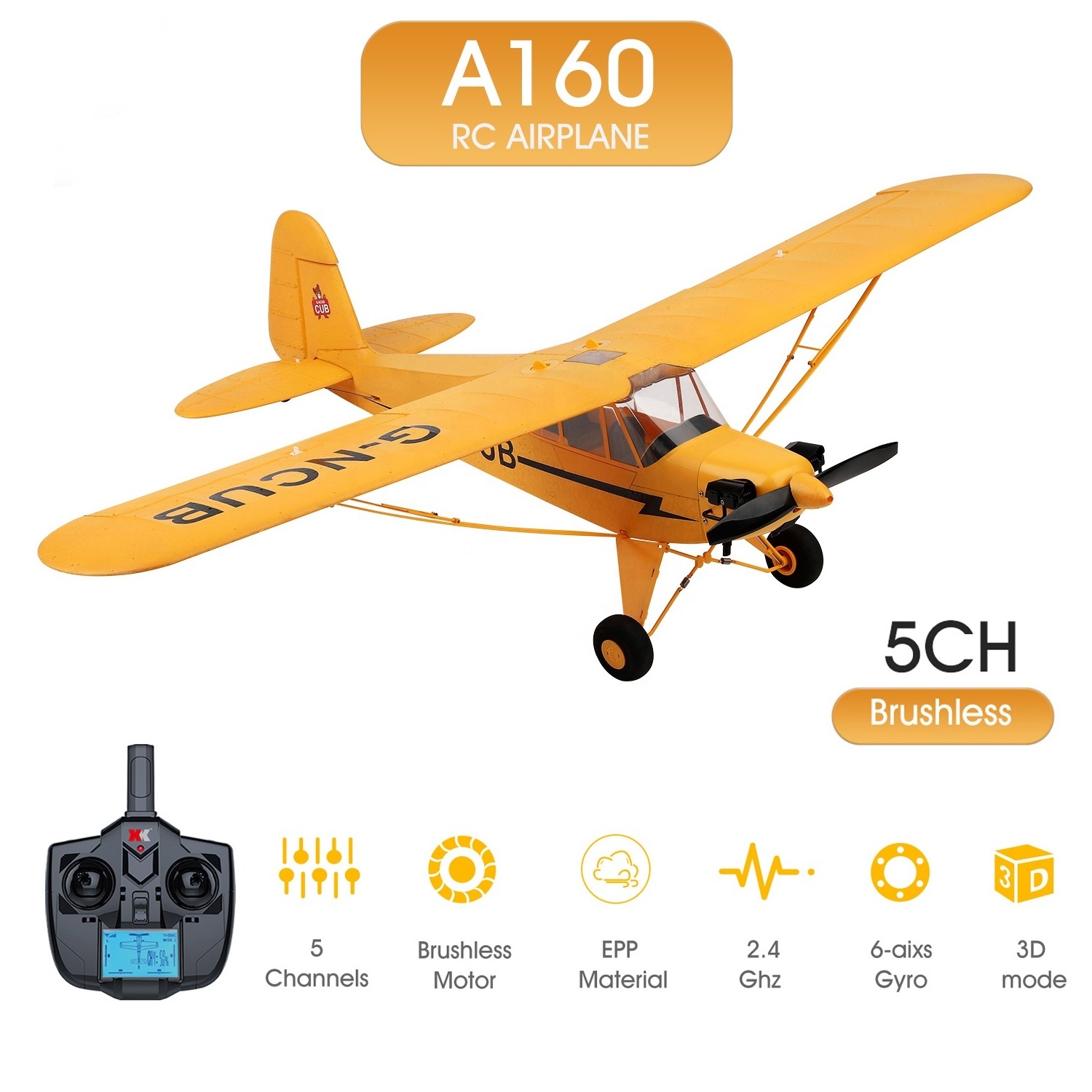 WLtoys XK A160 RC Airplane 650mm Wingspan 5 Channel Remote Control Airplane 3D/6G 1406 Brushless Motor RC Airplane for Kid Adult