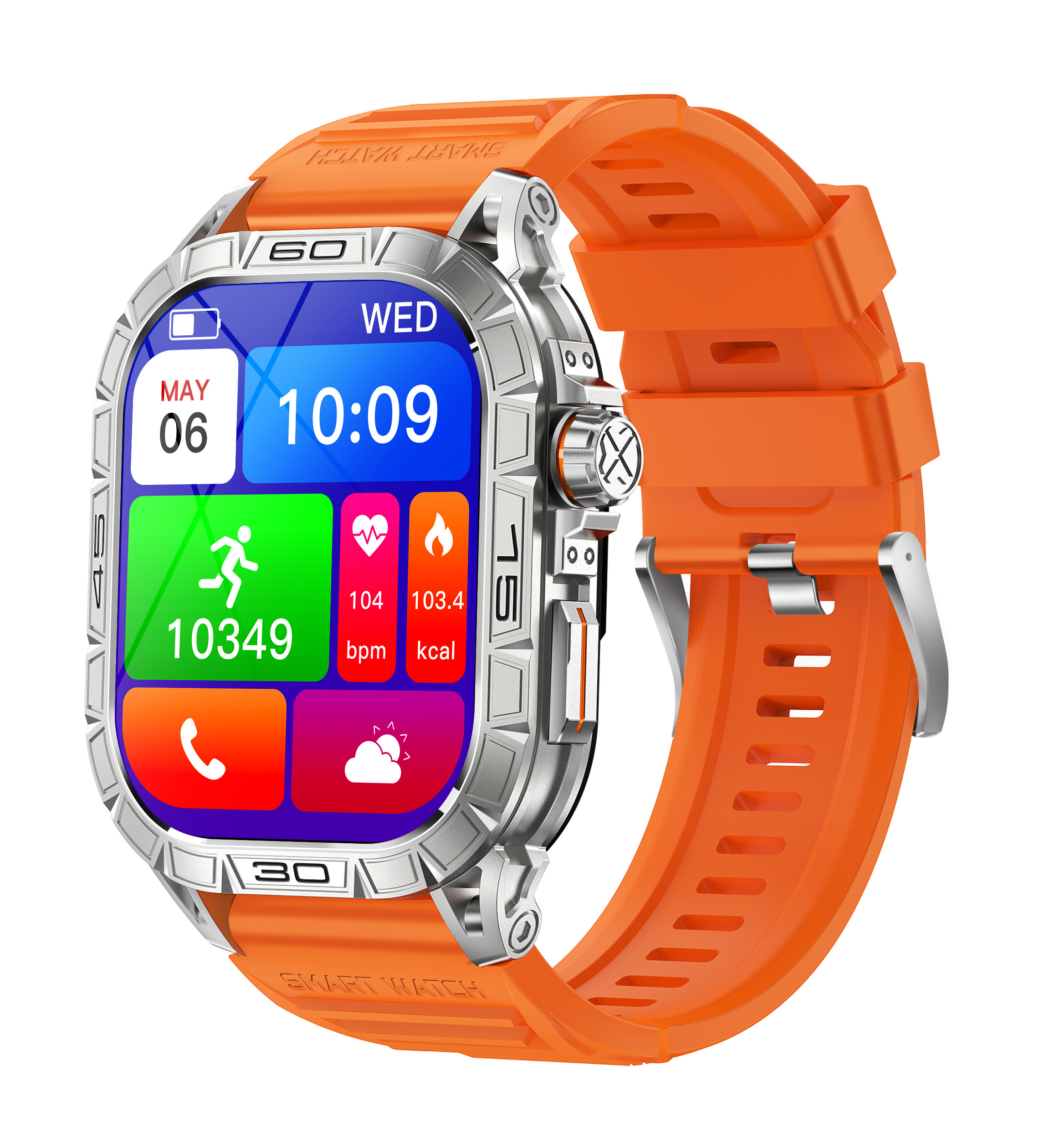 K63 Square Amoled call smart watch 1.95inch screen IP68 waterproof 360mAh battery multiple sports Realtek8763EWE-VP smartwatch