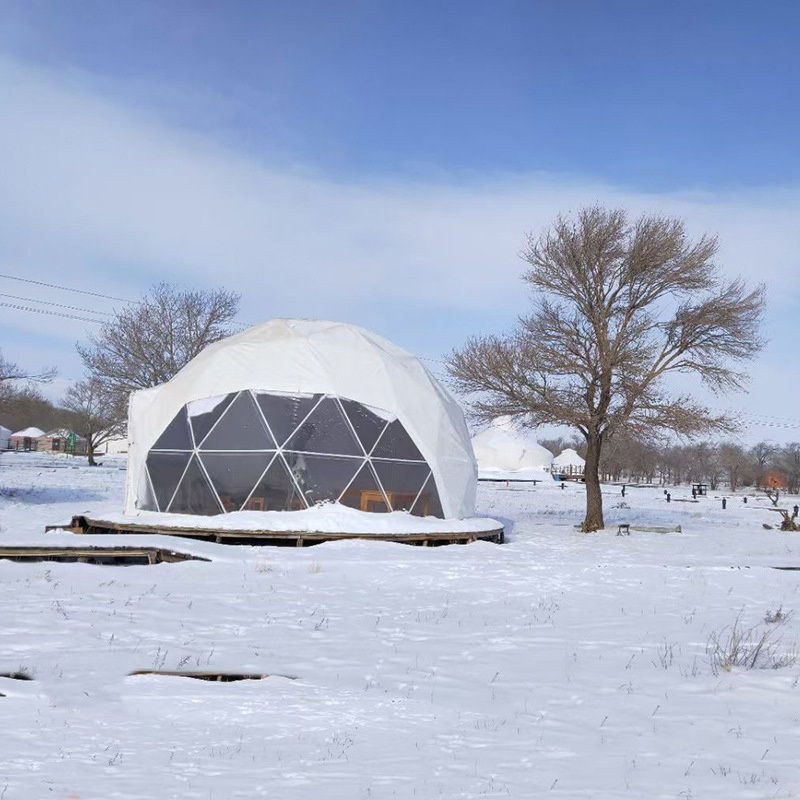 Winter Outdoor Glamping Igloo Glass Dome Tent For Resort With 360-degree Panorama View At Seaside Waterproof Pvc Cover Dome Tent