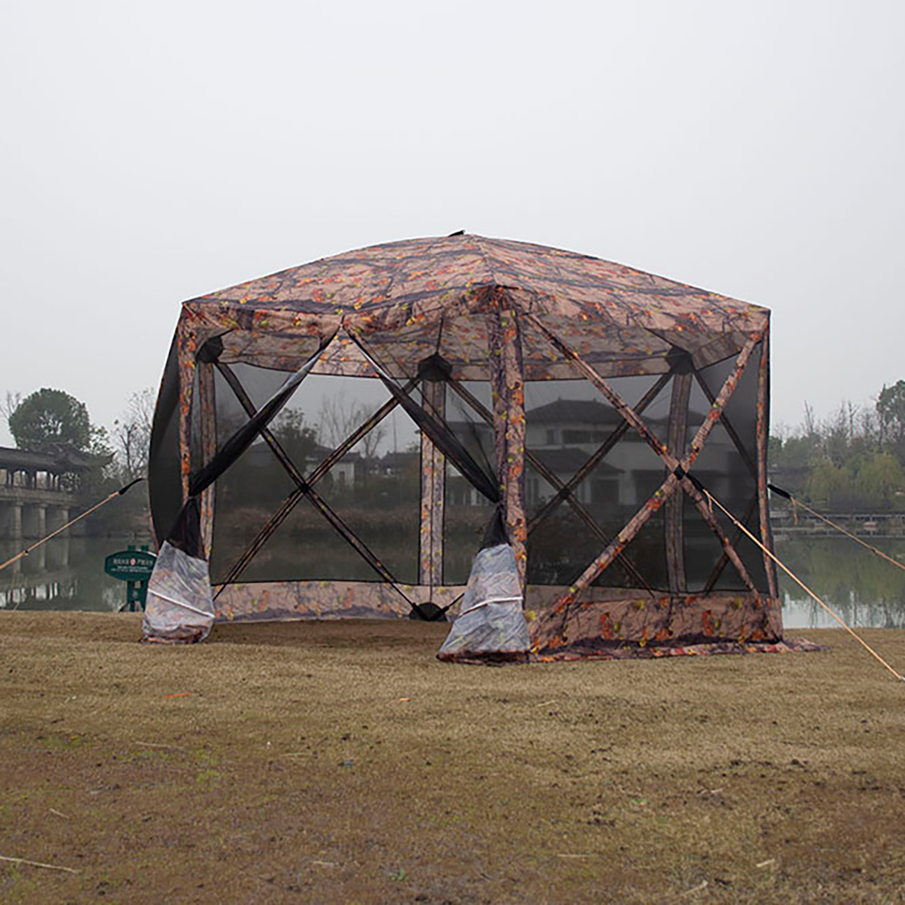 Customized  Pop Up 6 Sides Screen House Gazebo Tent Double Layer Outdoor Camping Tent with  Mesh Screen Room House