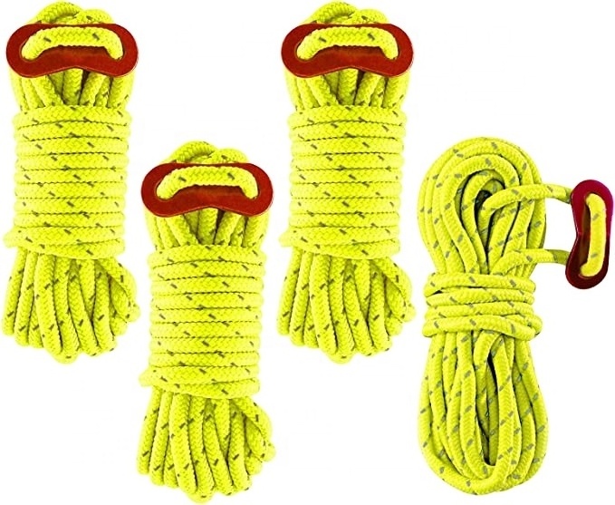 Factory Reflective Nylon Cord 4 Pack 4mm 13FT Tent Guy Lines Rope With Aluminum Rope Tensioner Fits Camping