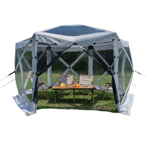 Clear Outdoor Camping Winter PVC Tent Quick Set Up Pop Up Hexagonal Mesh Tent Screen House Shelter Outdoor Garden Gazebo Tent