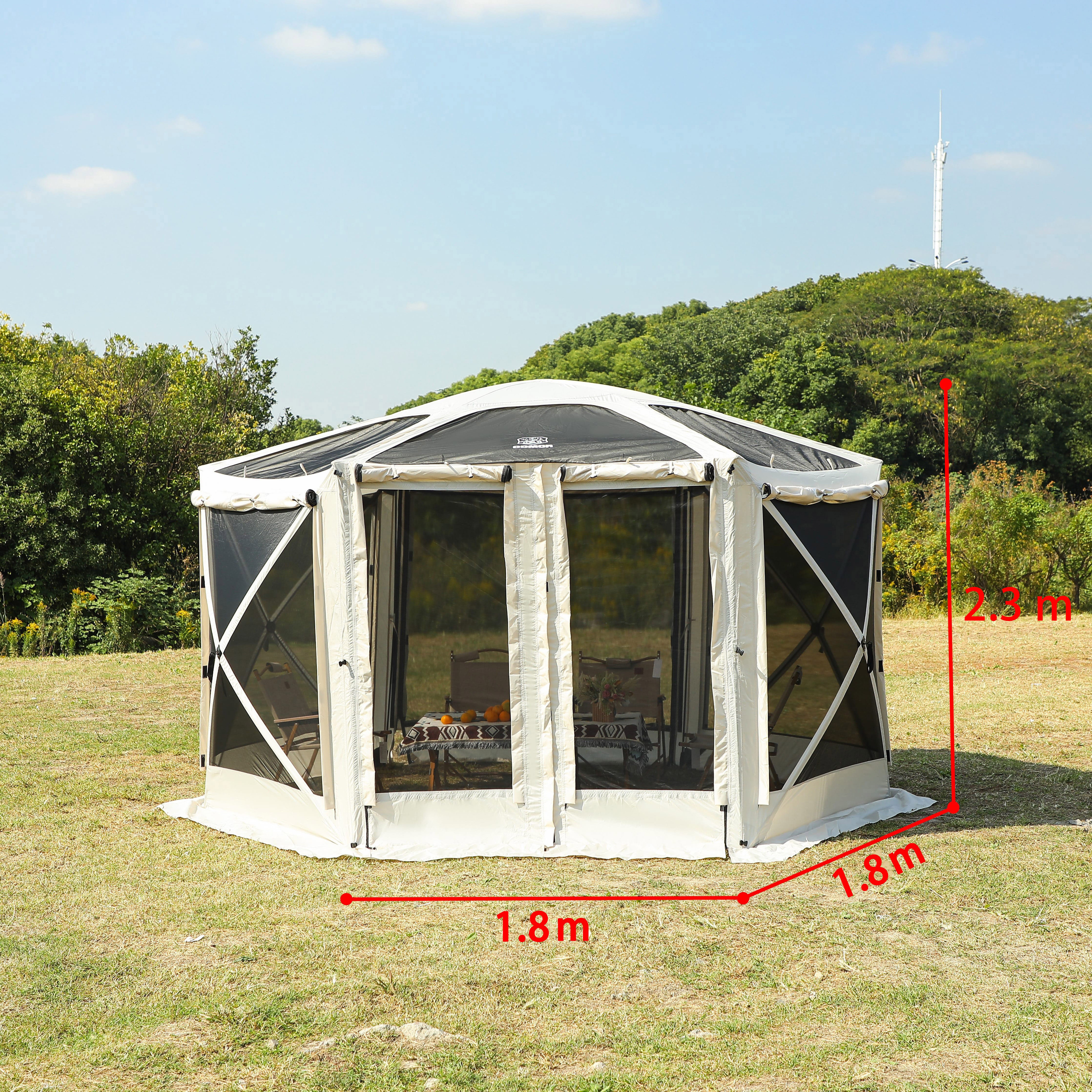 Customized Quick Set Up Portable Outdoor Hexagonal Tent Garden Gazebo Shelter Gauze Mesh Tent Screen House Tent