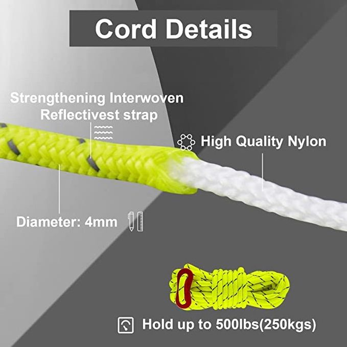 Factory Reflective Nylon Cord 4 Pack 4mm 13FT Tent Guy Lines Rope With Aluminum Rope Tensioner Fits Camping