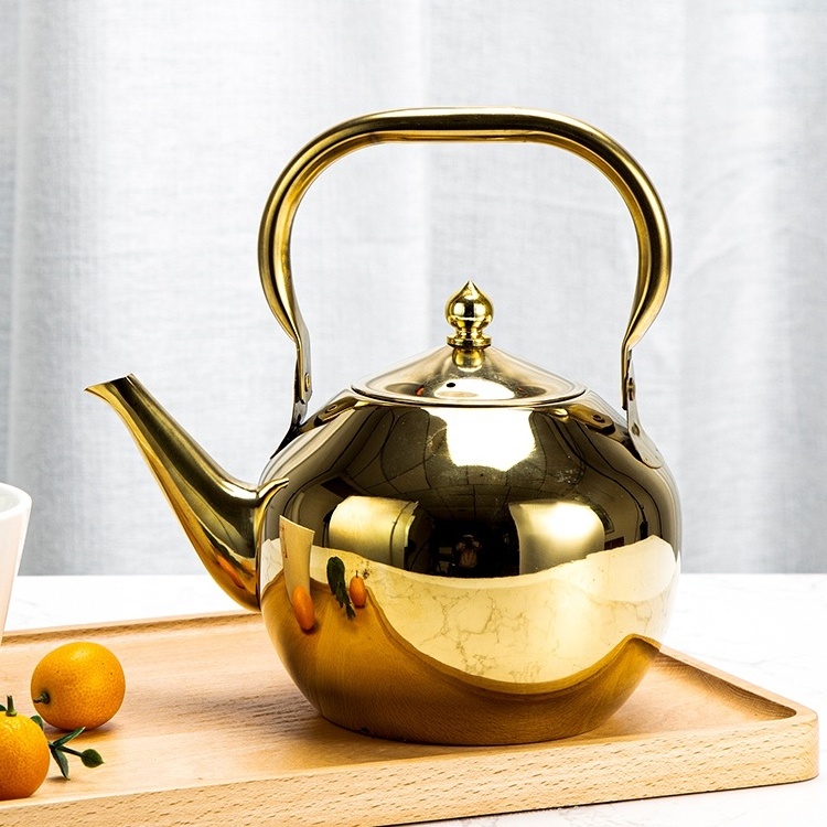 Wholesale Gold Color 1.2L- 4L Saudi Arabian Style Stainless Steel Without Whistling Kettle Water Tea Pot Kettle