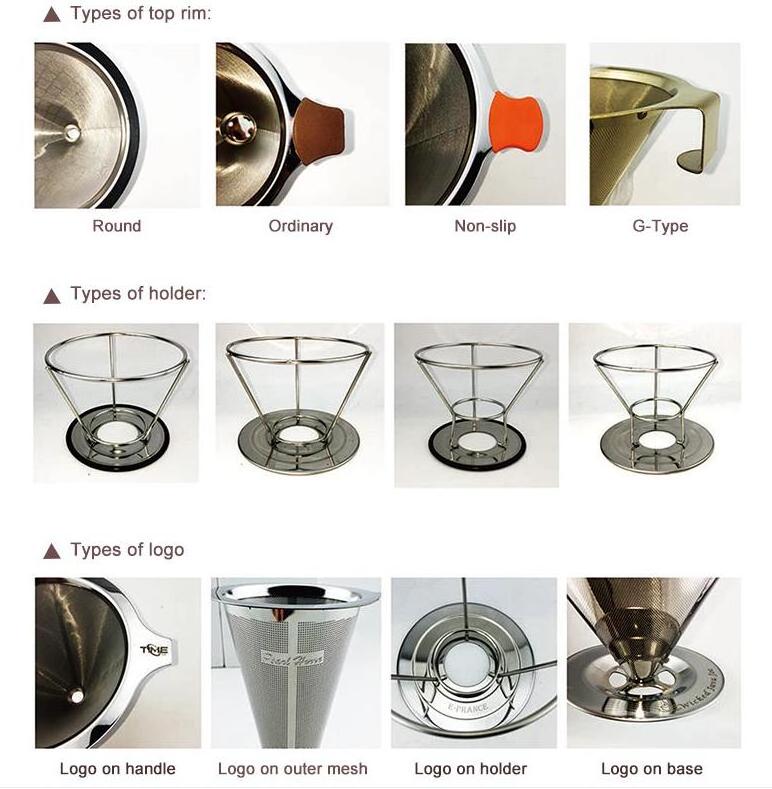 Portable Reusable 2-4 cup Stainless Steel 304 coffee drip filter Cone V Coffee Maker Pour Over Stainless Steel Coffee Filter