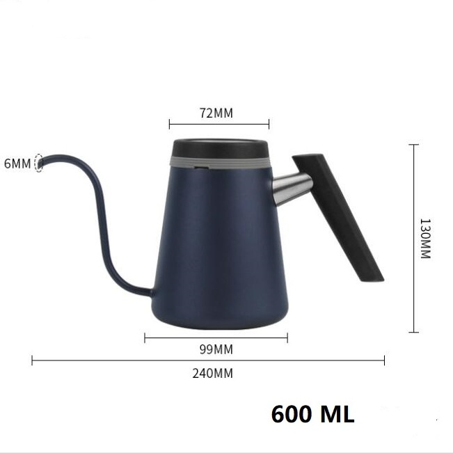 600ml Blue Black Coating Stainless Steel 304  Drip Tea Hand Pour Over Gooseneck Kettle  Arabic Coffee kettle with  Thermograph