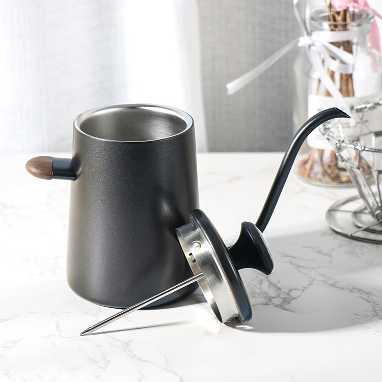 Double Wall Coffee Dripping Pot With Thermometer Water Kettle Stainless Steel Gooseneck Kettle Pour Over Coffee Kettle