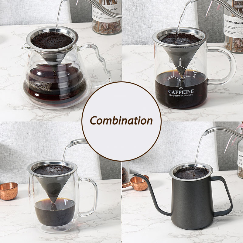 Reusable Stainless Steel Metal Pour Over Coffee Maker Cone Paperless Permanent Coffee Strainer Coffee Mesh Filter