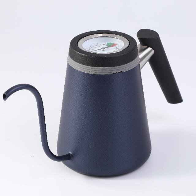 600ml Blue Black Coating Stainless Steel 304  Drip Tea Hand Pour Over Gooseneck Kettle  Arabic Coffee kettle with  Thermograph