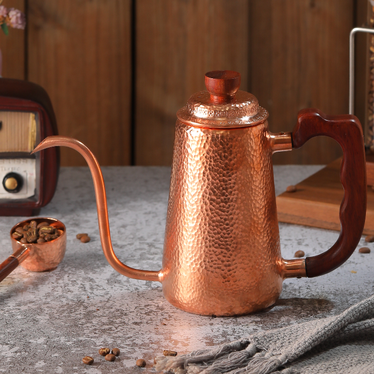 Rose Wood Handle And Knob Hande Made coffee pot 100% Pure Copper Gold Gooseneck Coffee Tea Kettle