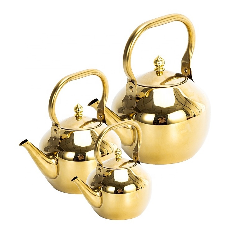 Wholesale Gold Color 1.2L- 4L Saudi Arabian Style Stainless Steel Without Whistling Kettle Water Tea Pot Kettle