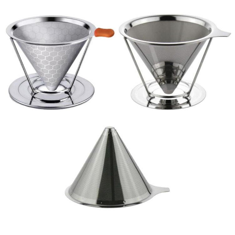 Portable Reusable 2-4 cup Stainless Steel 304 coffee drip filter Cone V Coffee Maker Pour Over Stainless Steel Coffee Filter