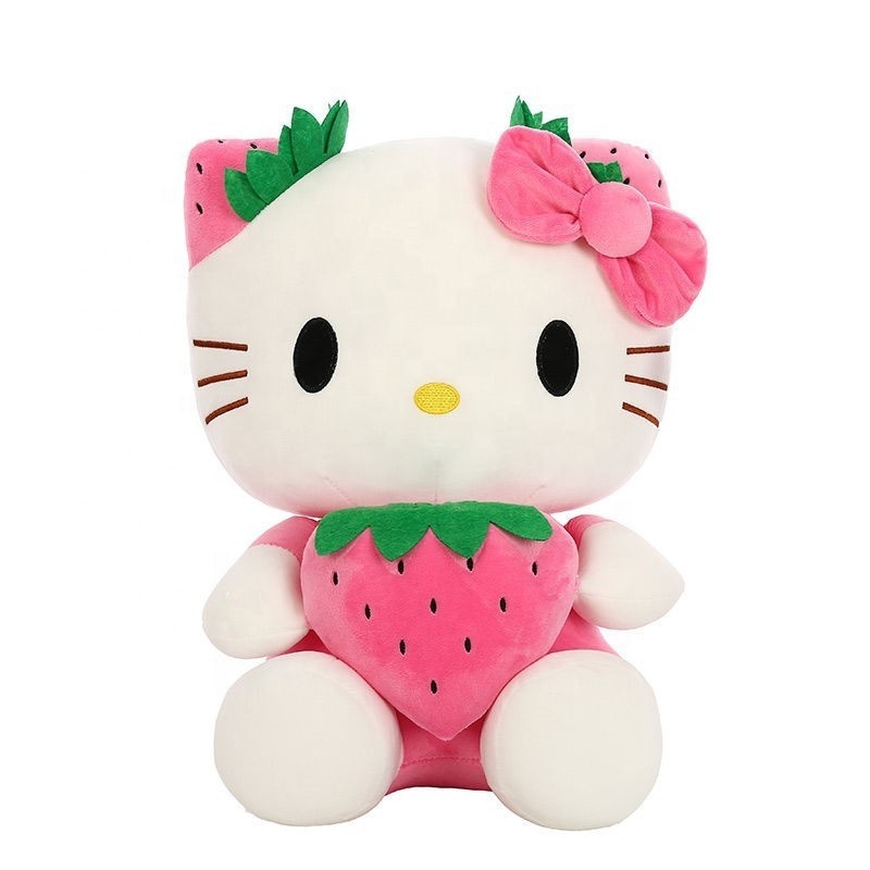 Wholesale Custom Strawberry Pink 35cm Love Anime Cartoon Hello KT Cat Plush Dolls Red Stuffed Soft Cute Plush Doll Kids Toys