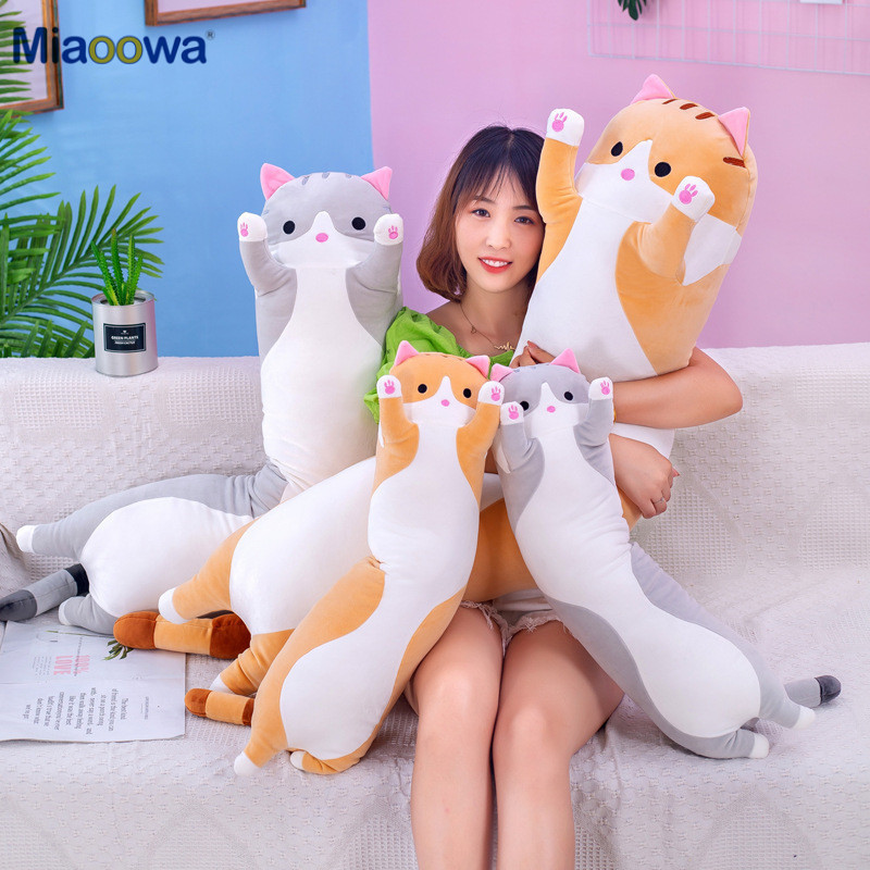 Wholesale cute cat Kitty doll long strip pillow stuffed plush toy children's birthday gift doll animal giant strawberry pillow