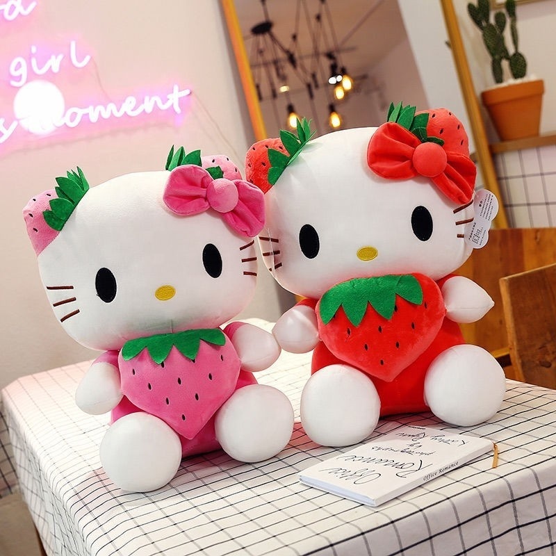 Wholesale Custom Strawberry Pink 35cm Love Anime Cartoon Hello KT Cat Plush Dolls Red Stuffed Soft Cute Plush Doll Kids Toys