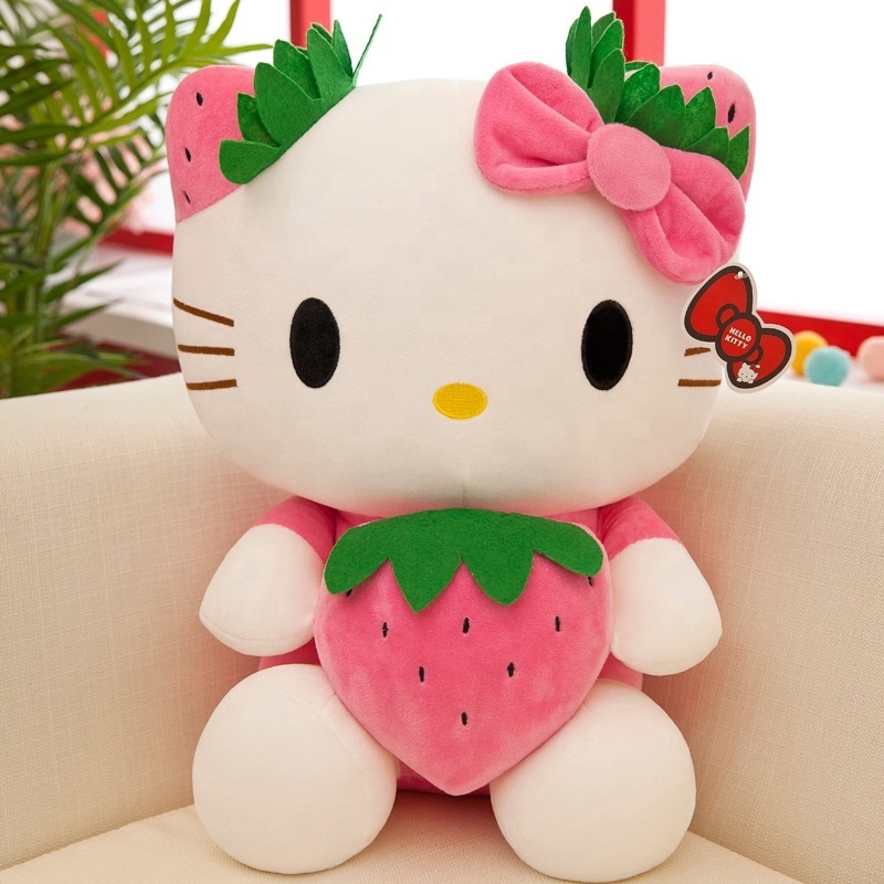 Wholesale Custom Strawberry Pink 35cm Love Anime Cartoon Hello KT Cat Plush Dolls Red Stuffed Soft Cute Plush Doll Kids Toys