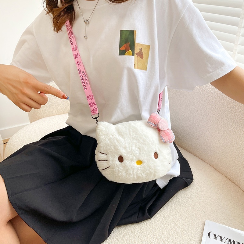 Wholesale Cartoon Cat Children's Crossbody Stuffed Plush Bags White Kawaii Hello Kt Plush Kids Shoulder Bags