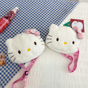 Wholesale Cartoon Cat Children's Crossbody Stuffed Plush Bags White Kawaii Hello Kt Plush Kids Shoulder Bags