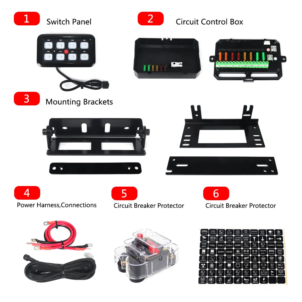 Universal Car 8 Gang Switch Panel BA80 Automatic Dimmable LED Touch Control Panel Box Electronic Relay System For ATV UTV SUV