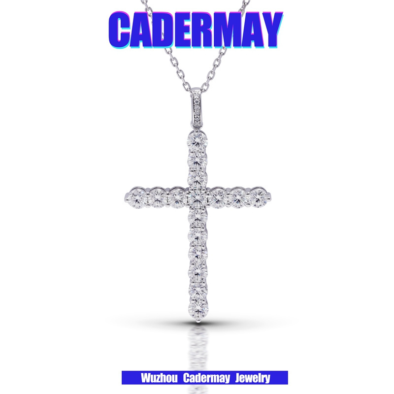 Cadermay Hip Hop Jewelry Custom Moissanite Diamond 925 Pure Silver Pendant Round Moissanite Rapper Cross Pendant Wholesale Price