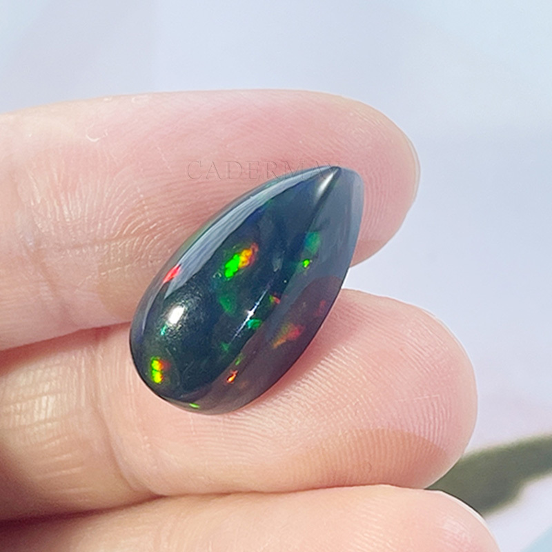 Natural Africa Black Orange-Green Fire Color Opal Tear Drop Pear Shape Cabochon Stone for Silver Jewelry making