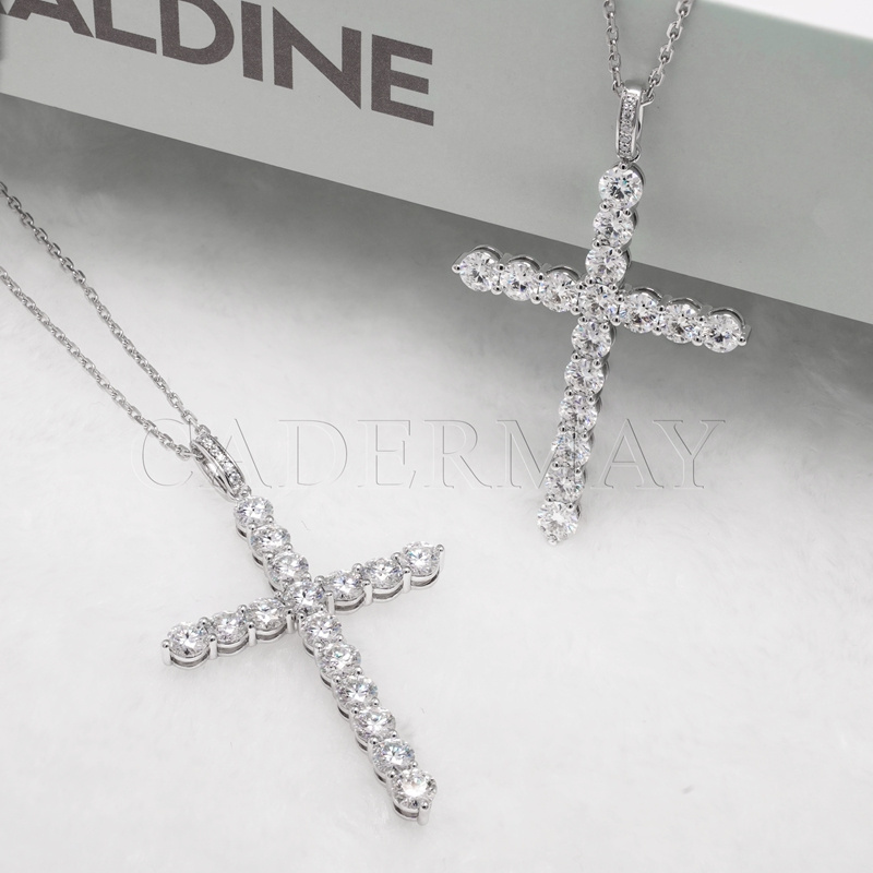 Cadermay Hip Hop Jewelry Custom Moissanite Diamond 925 Pure Silver Pendant Round Moissanite Rapper Cross Pendant Wholesale Price