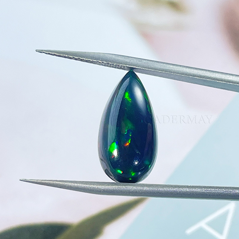 Natural Africa Black Orange-Green Fire Color Opal Tear Drop Pear Shape Cabochon Stone for Silver Jewelry making